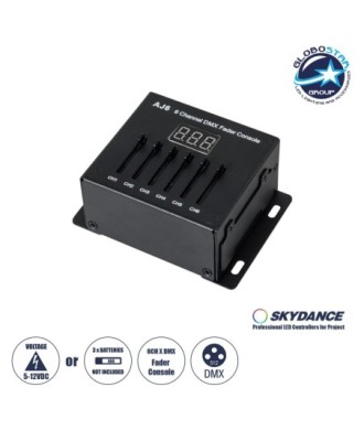 GloboStar® 70675 AJ6 SKYDANCE DMX 6 Channel Fader Console - Κονσόλα Φωτισμού 6 Καναλιών DMX DC 5-12V ή 3 x AAA Μπαταρίες - IP20 Μ10 x Π7 x Υ4cm - 5 Years Warranty